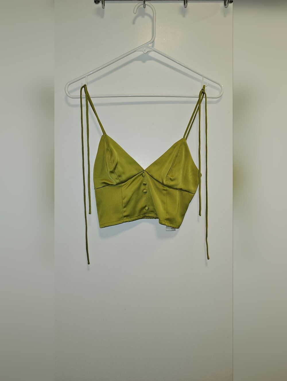 Urban Outfitters Size S Olive Green Satin Tie-Strap Crop Top